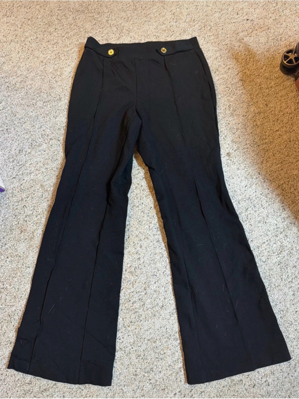 MICHAEL Michael Kors Black Bootcut Pants with Gold Button Detail